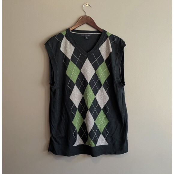 Banana Republic Size XL Silk Sweater Vest Mens Argyle Cashmere Sleeveless S Knit - Picture 1 of 5